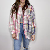 Denim Jacket - XXL - Pink/Purple/Tan Two-Toned Flannel - 4 DOTS